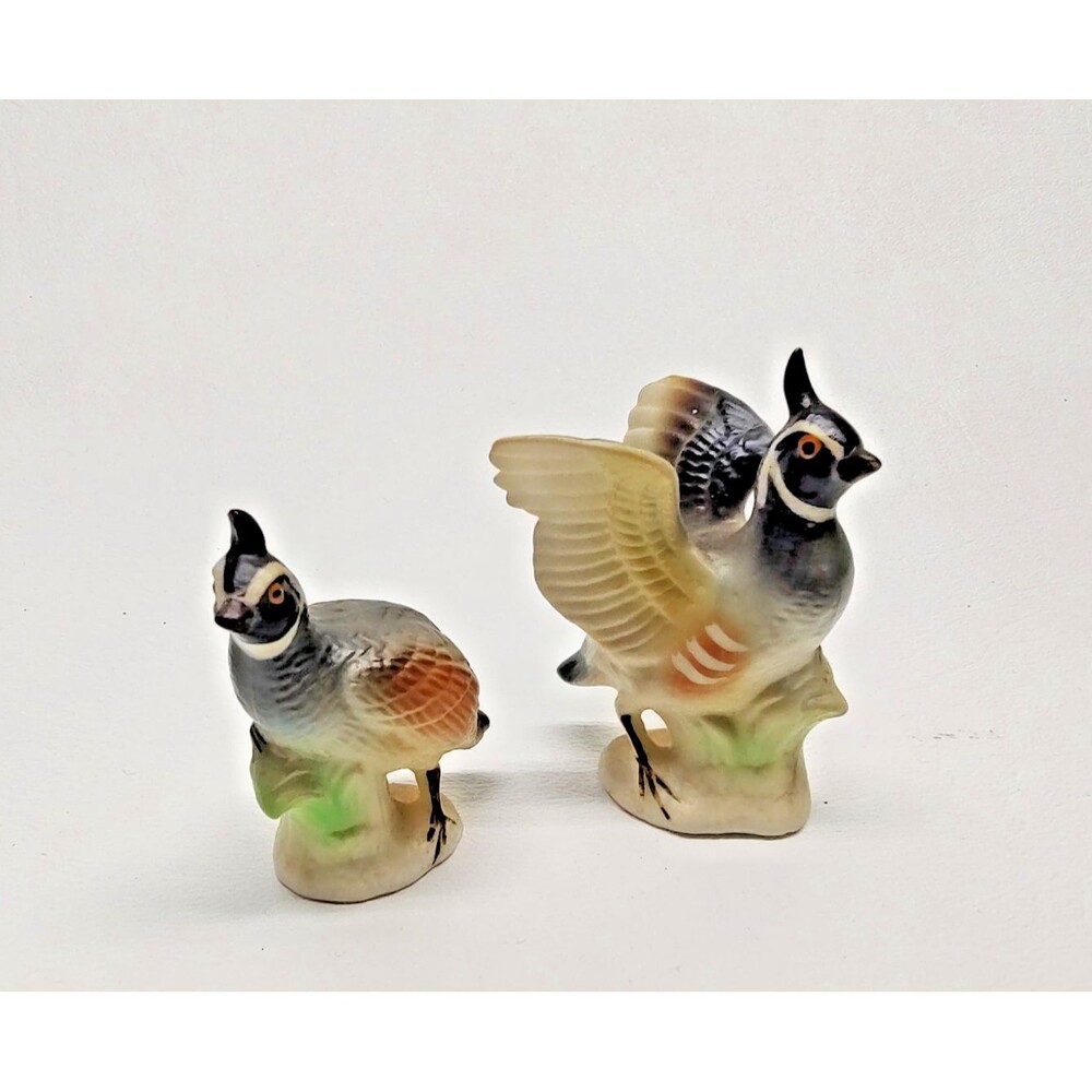 2 Vintage Bone China Quail Figurine Bird Tallest 2-1/4" Tall